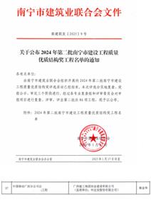 【喜訊】冶建桂海分公司一項目榮獲南寧市建筑工程質量優(yōu)質結構獎